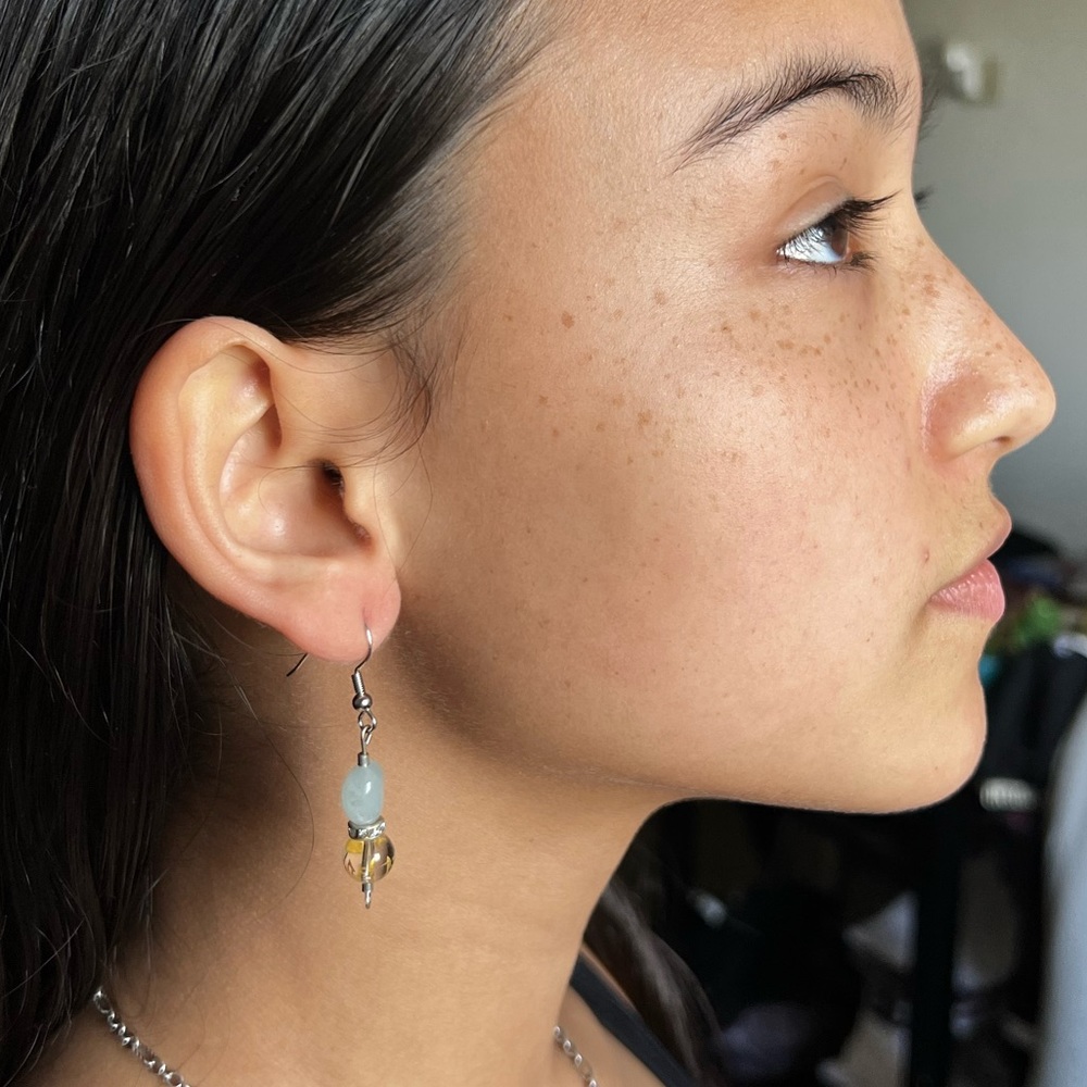 Handmade silver earrings, beads are handpicked from Singapore.